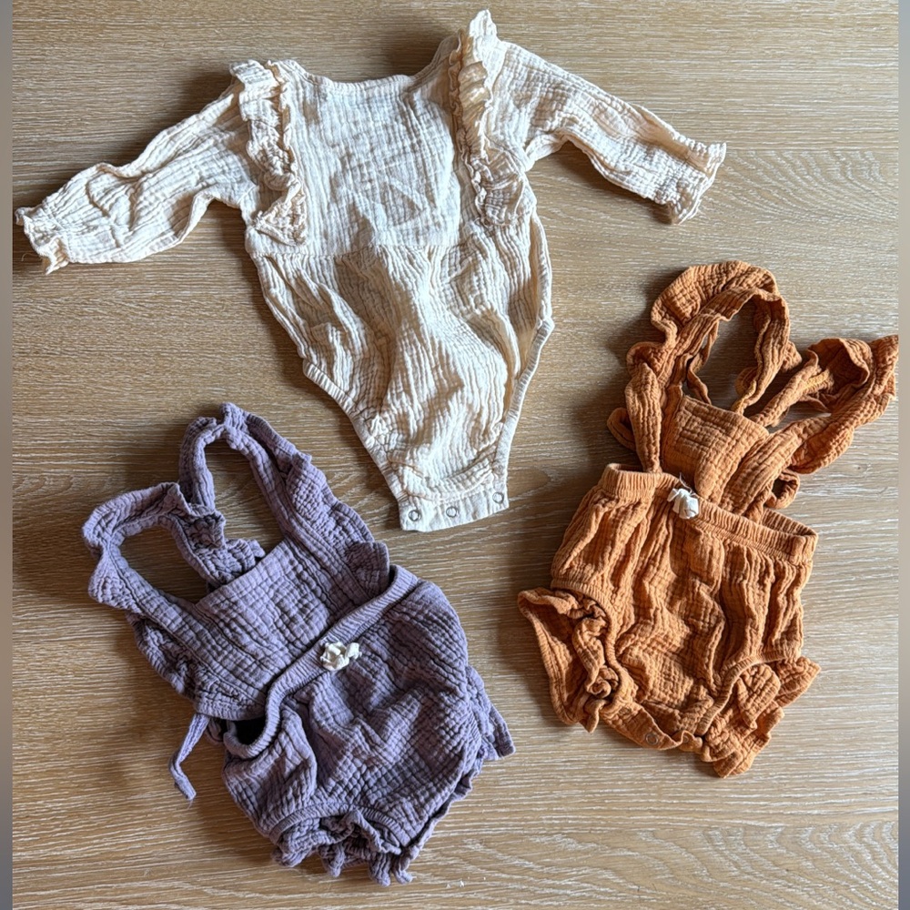 Baby Rompers in Cream, Purple, and Orange - Picture 1 of 1